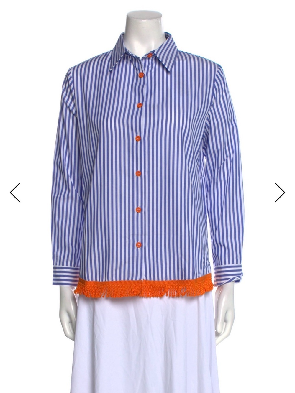 La Veste Blue & White Striped Button-Down Shirt with Orange Fringe